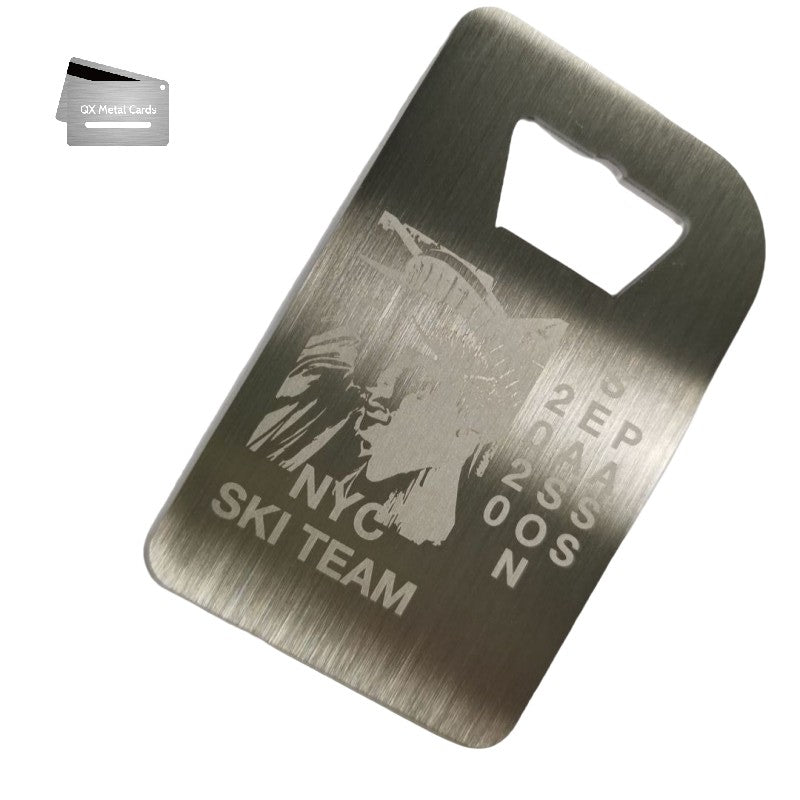 brushed metal bottle opener business cards