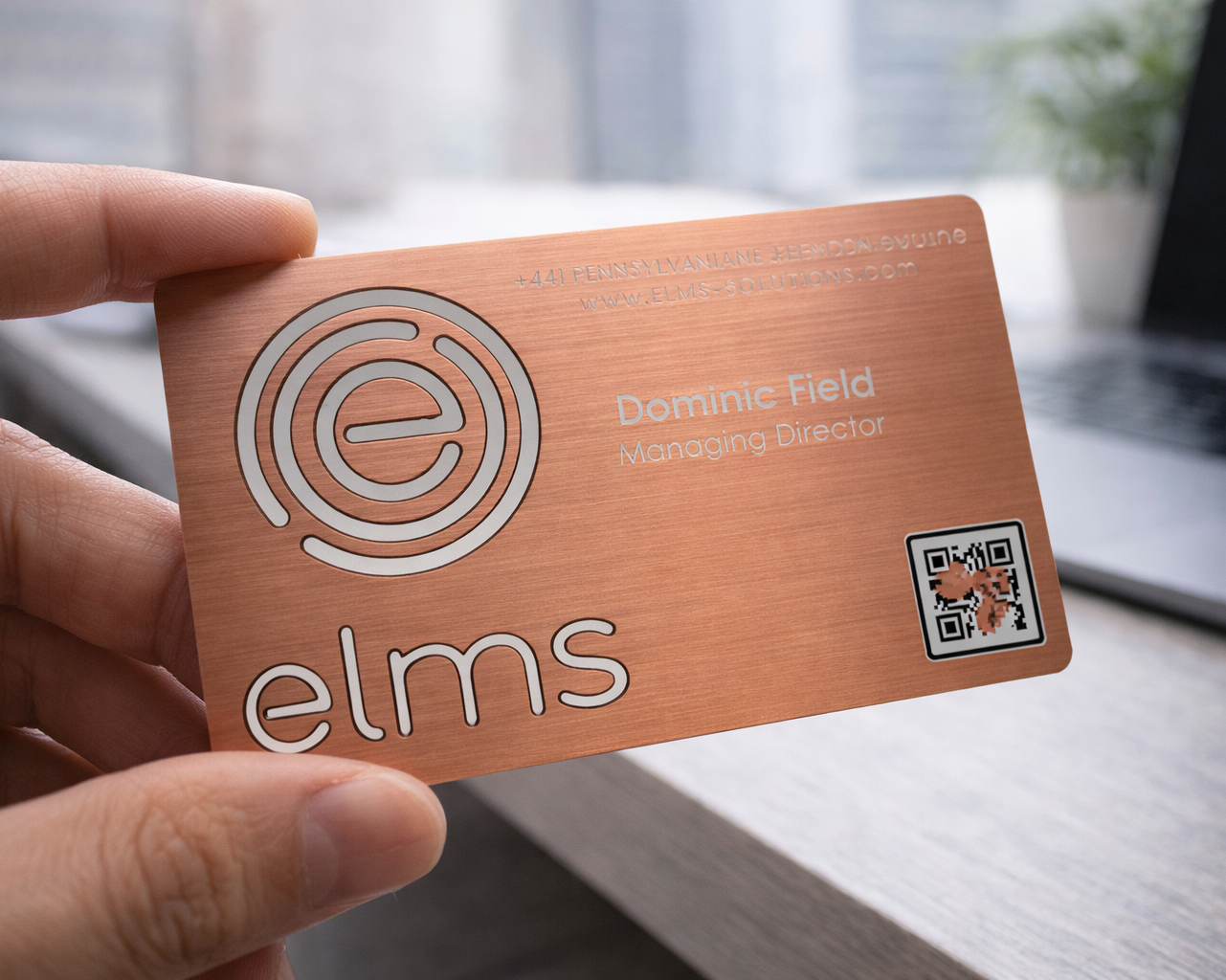 Brushed Copper Metal Business Cards with QR code