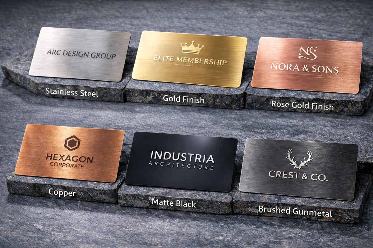 Custom metal business card materials and surface finishes