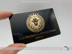 Shimmering Elegance: Shiny Gold & Black Metal Business Cards