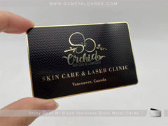 Shimmering Elegance: Shiny Gold & Black Metal Business Cards