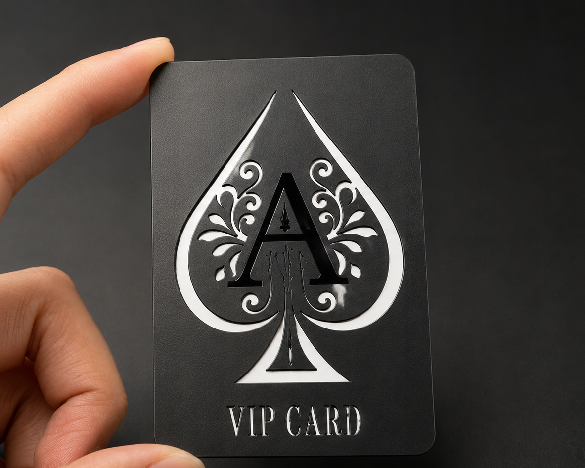 Black Metal Business Cards — Matte Black finish, product detail
